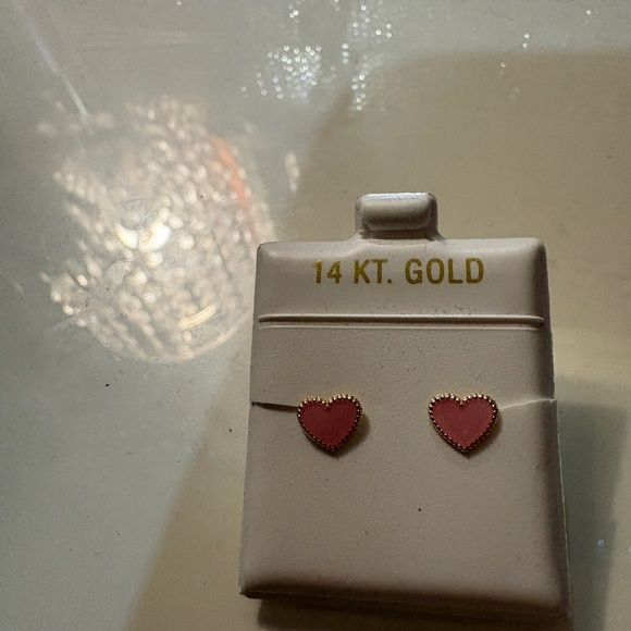 14K Gold Pink Heart Stud Earrings -